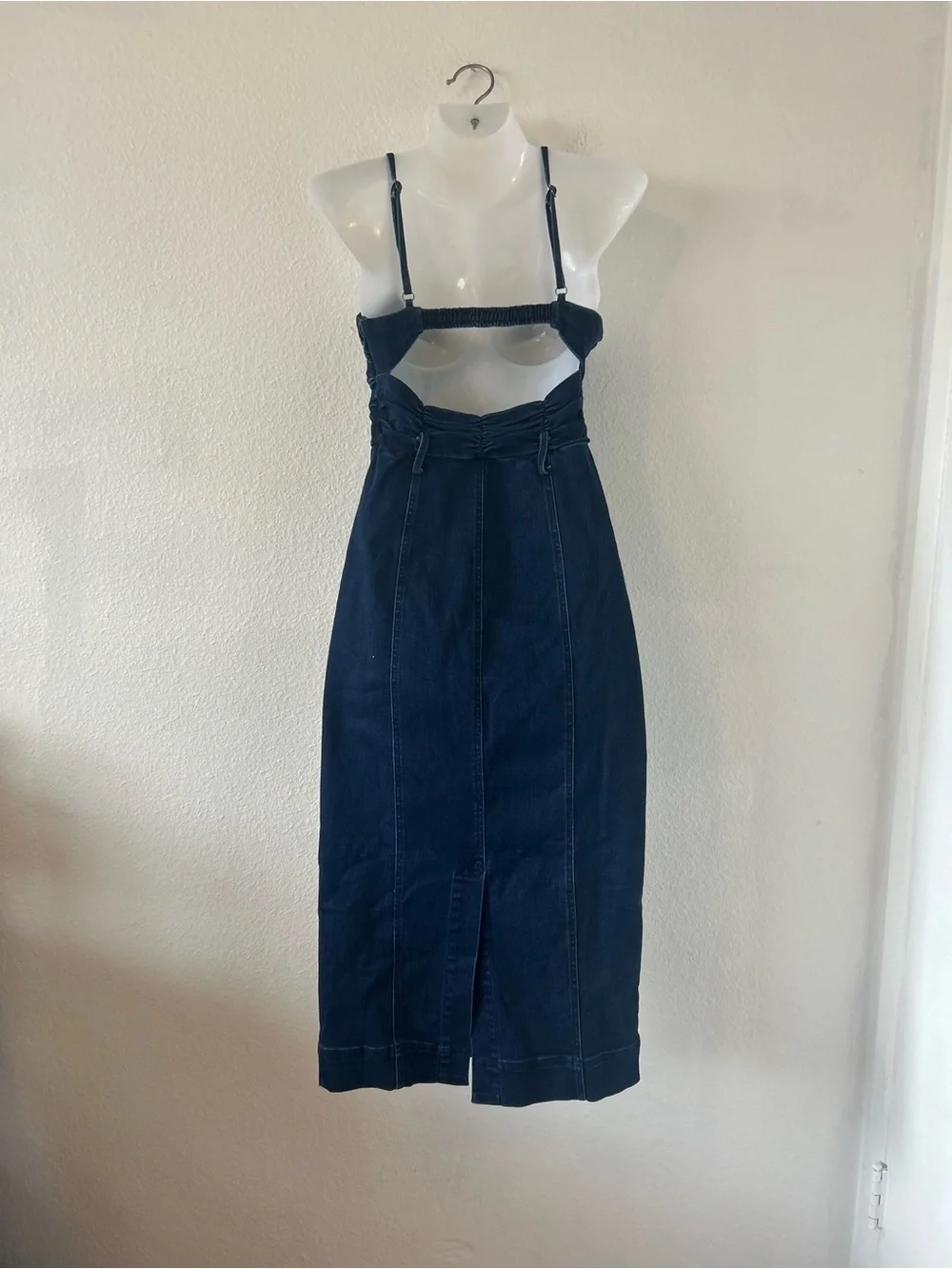 Free People Serenity Ruched Denim Midi Dress Midnight Size S